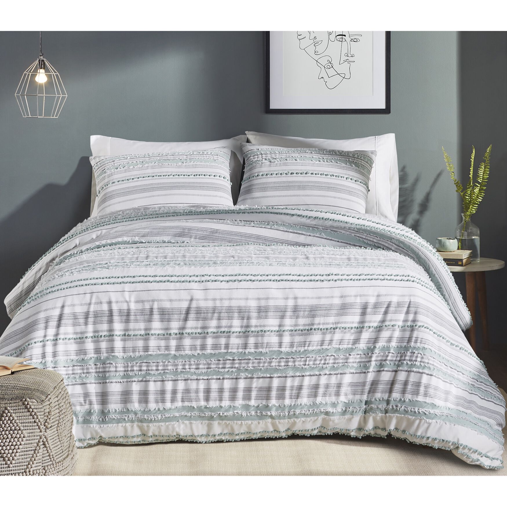 Diana Stripe Collection 100% Cotton Comforter Set, AQUA, hi-res image number 0