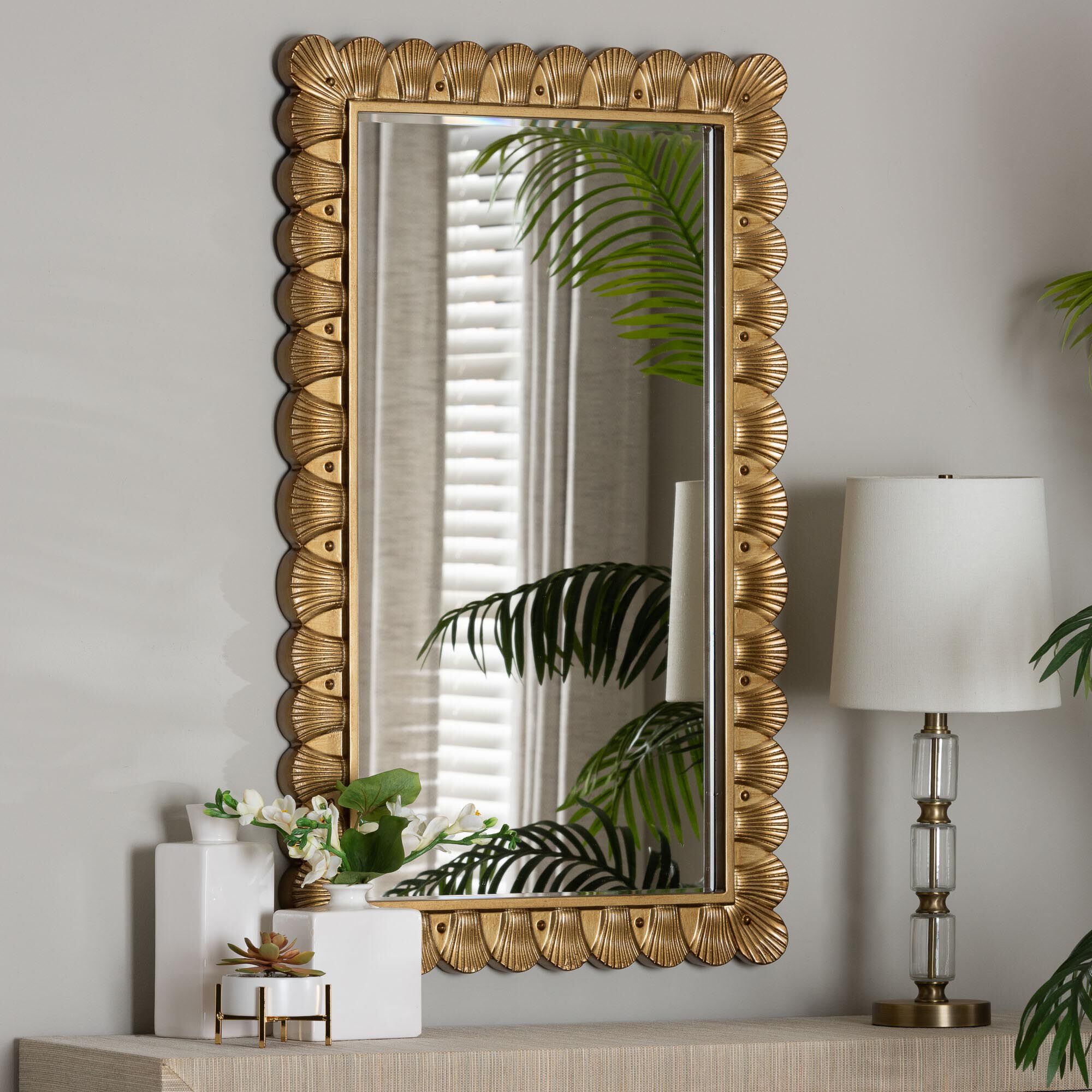 Vadim Antique Gold Wood Accent Mirror with Seashell Border, GOLDEN, alternate image number 4