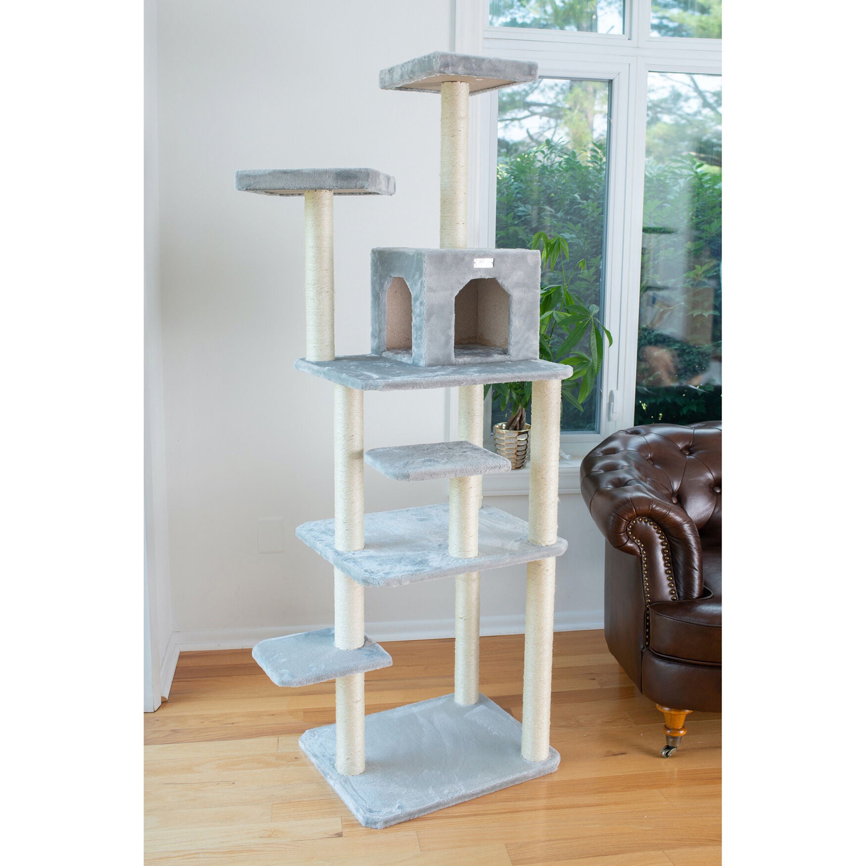 Gleepet 74 inches Real Wood Cat Tree With Seven Levels, Silver Gray, , alternate image number 3