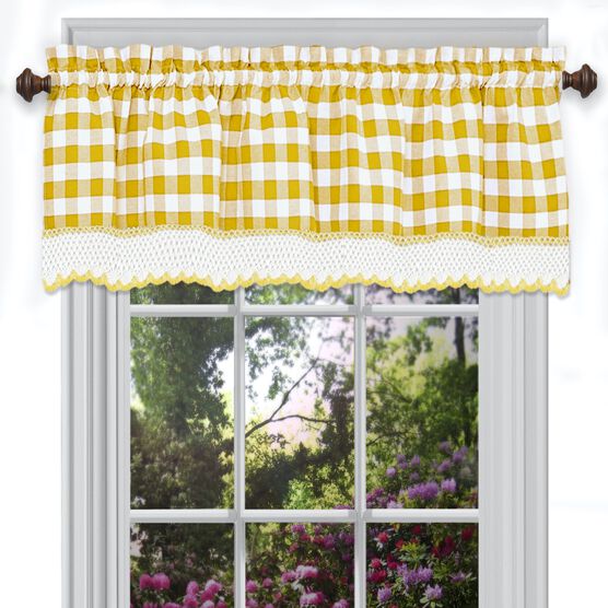 Buffalo Check Window Curtain Valance, YELLOW, hi-res image number null