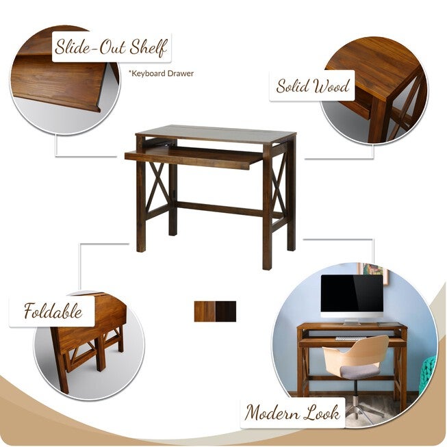 Montego Folding Desk with Pull-Out-Warm Brown, , alternate image number 13