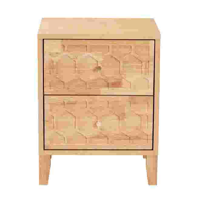 Natural honeycomb carved nightstand with 2 drawers