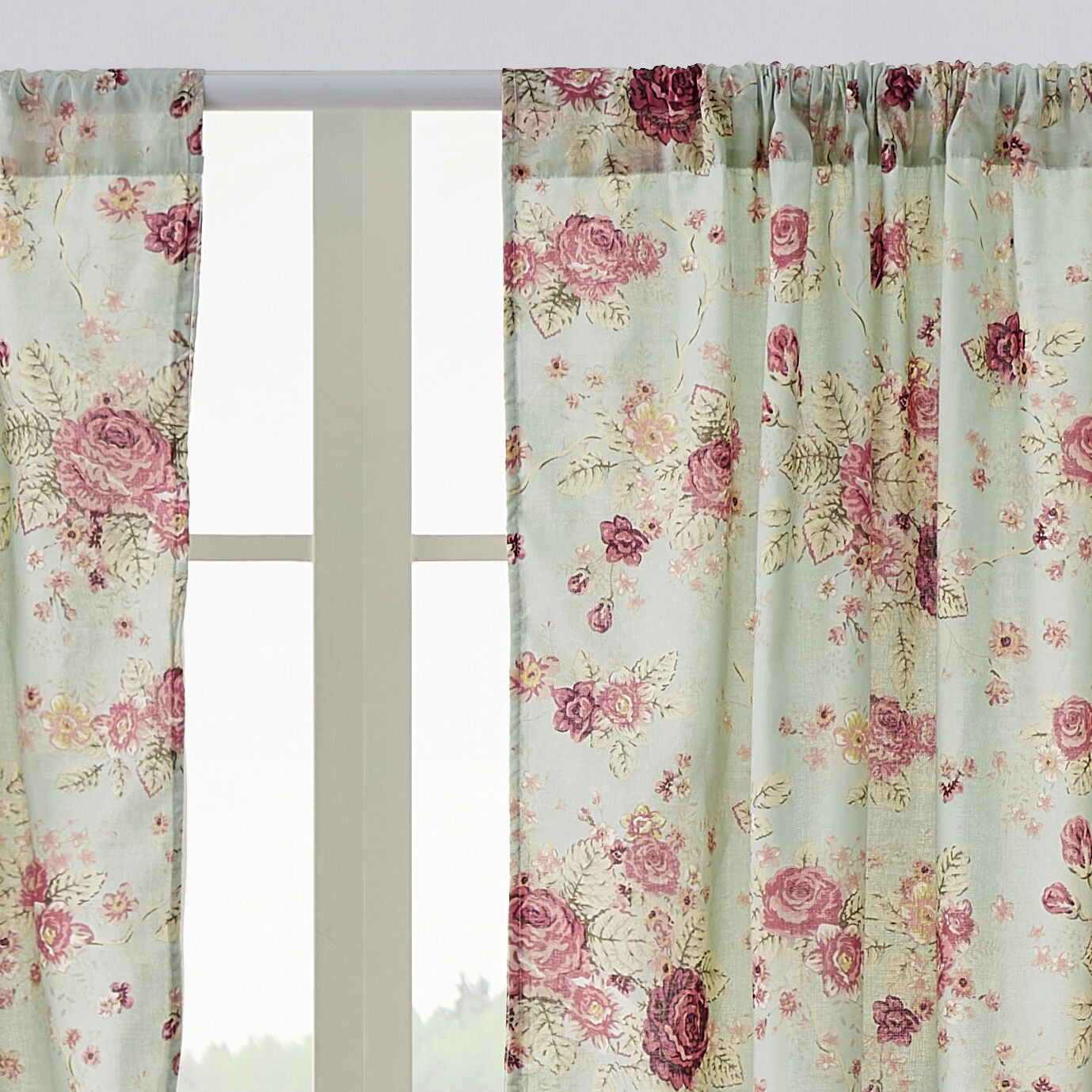 Antique Rose 100% Cotton Window Curtain Panels, Set of 2, 84 inches, BLUE, alternate image number 4