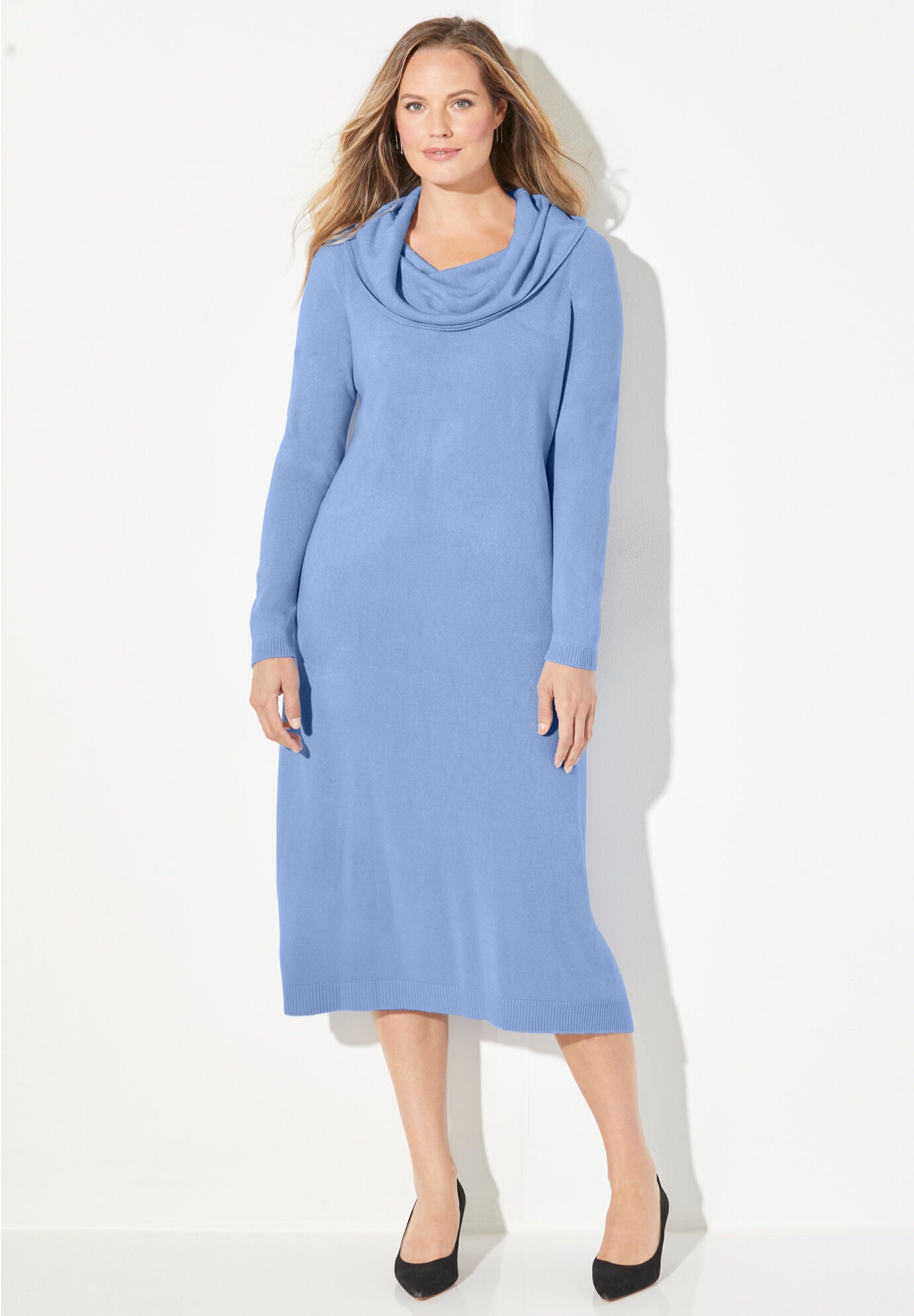 Cashmiracle&trade; Cowl Neck Pullover Sweater Dress, FRENCH BLUE, hi-res image number 0