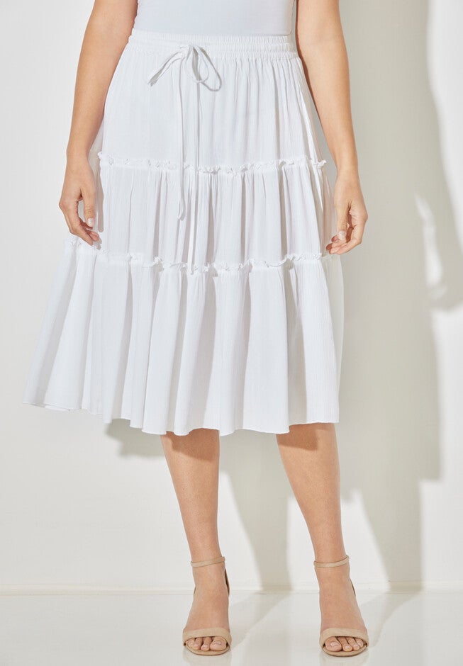 Tiered Midi Skirt, WHITE, hi-res image number null