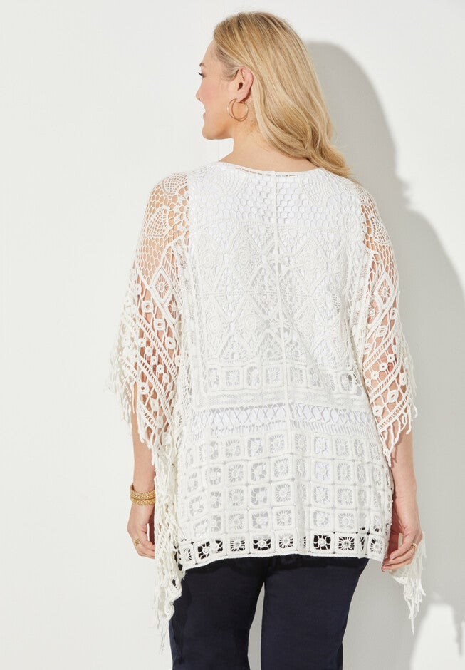 Openwork Fringe Poncho, , on-hover image number null