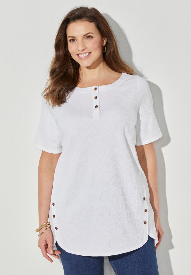 Classic Boatneck Gauze Tunic, WHITE, hi-res image number null