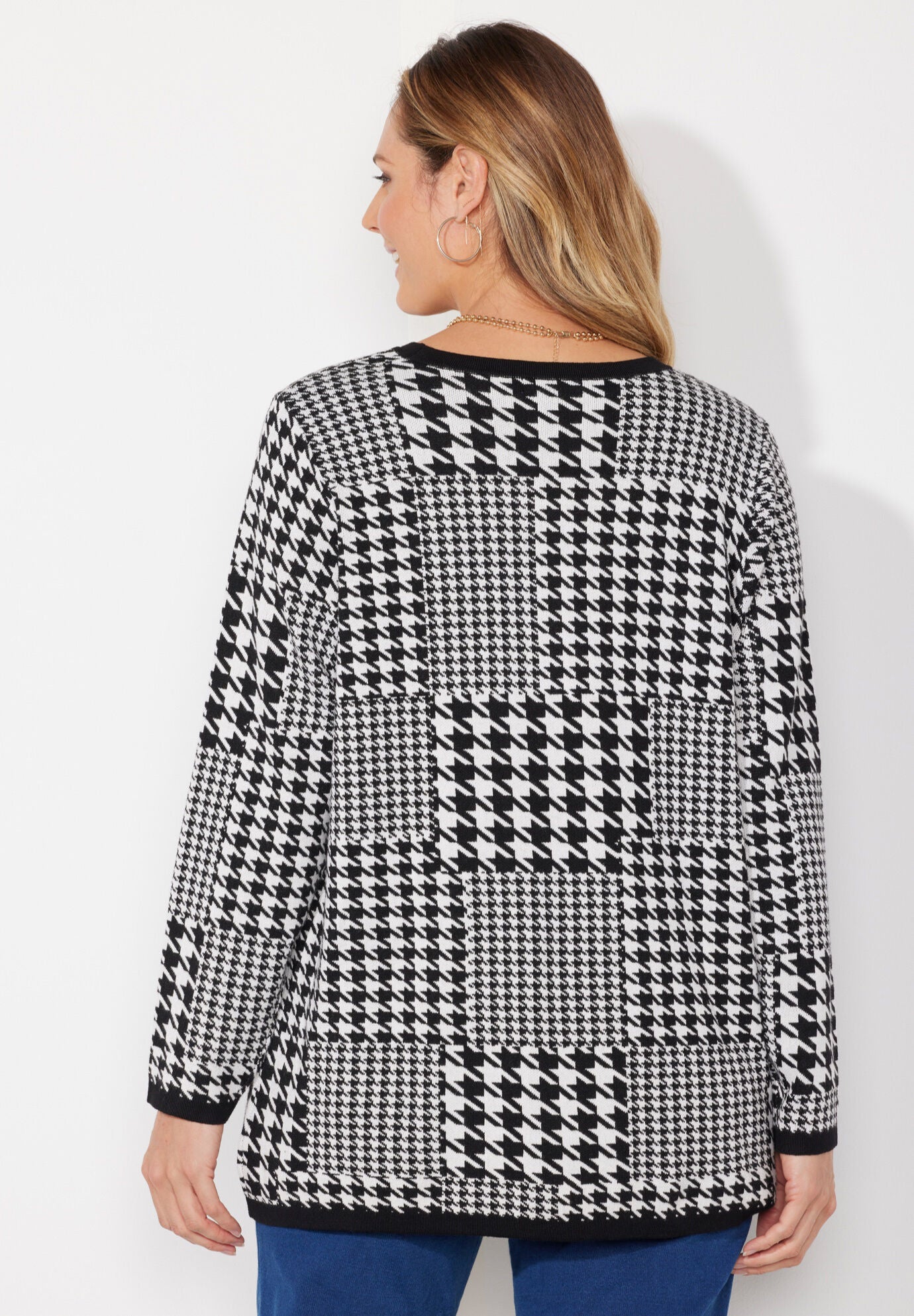 Liz&Me&reg; Patterned Pullover Sweater, BLACK HOUNDSTOOTH PATCHWORK, on-hover image number 1