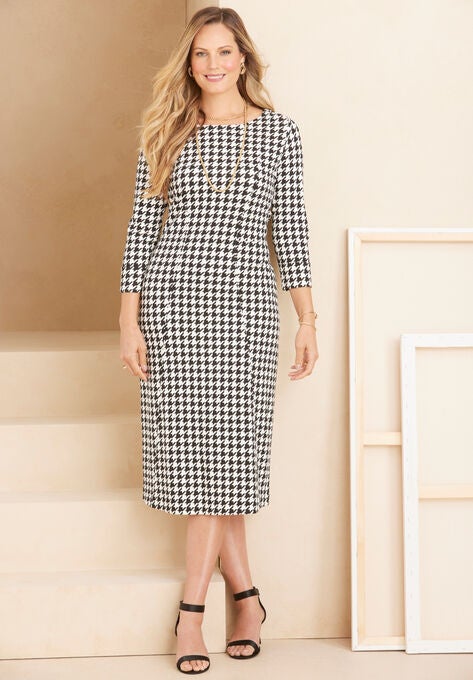 Liz&Me™ Ponte Knit Dress, BLACK HOUNDSTOOTH, hi-res image number null