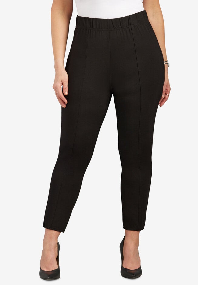 Curvy Ponte Knit Ankle Pant, BLACK, hi-res image number null