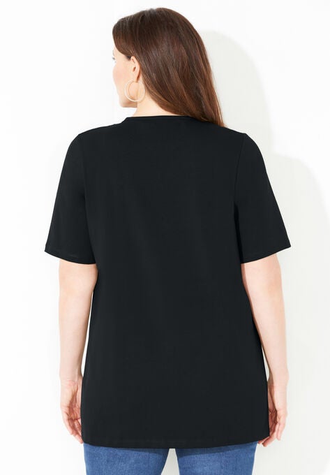 Suprema™ Crochet V-Neck Tee, , on-hover image number null