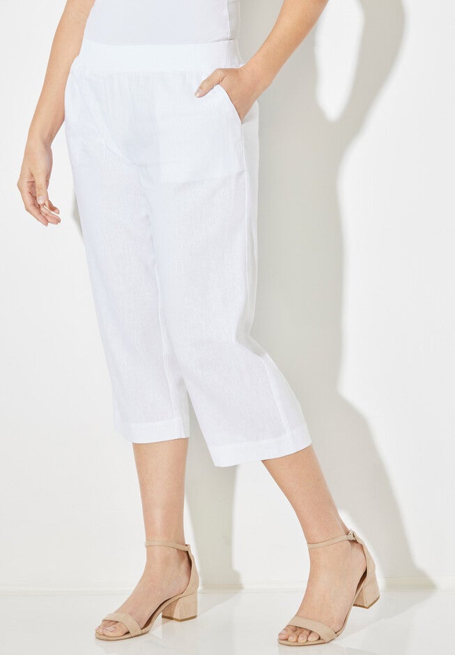 Knit Waist Linen Capri, WHITE, hi-res image number null