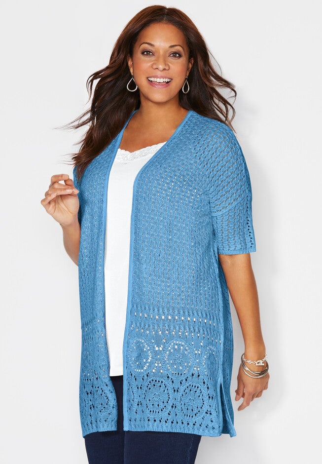 Elegant Crochet Cardigan, BLUE SKY, hi-res image number null