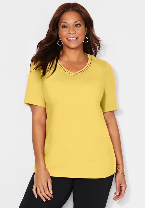 Suprema™ Crochet V-Neck Tee, CANARY, hi-res image number null