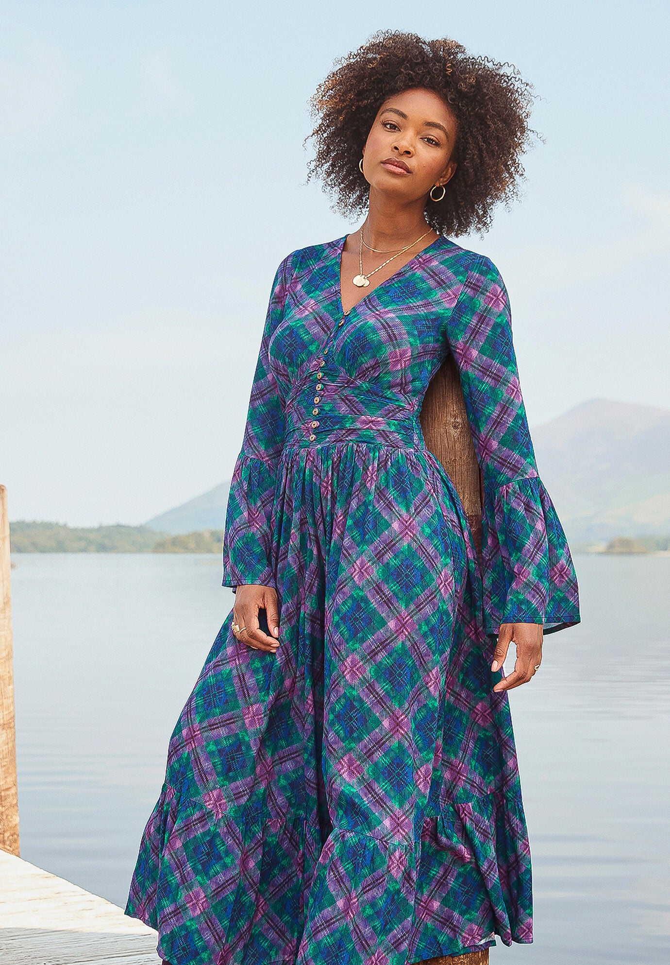 Peasant Maxi Dress, BIAS AUTUMN PLAID, alternate image number 5