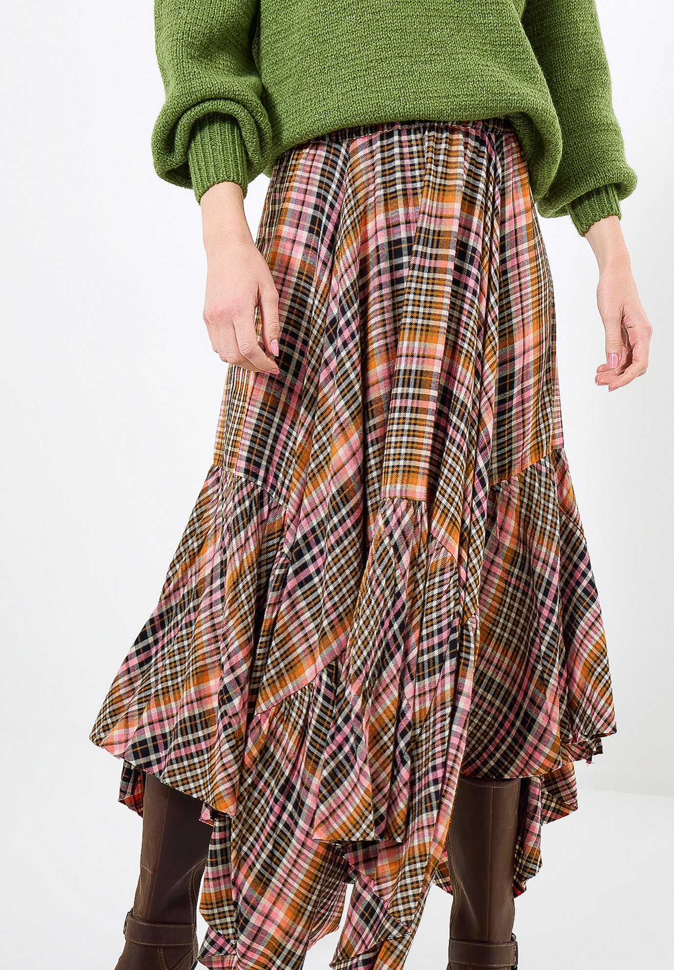 Checkered Hanky Hem Maxi Skirt, AUTUMN SUNSET PLAID, on-hover image number 1