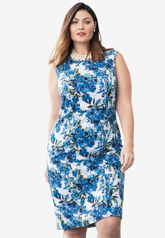 Sheath Dress, BRIGHT COBALT FLORAL, hi-res image number 0