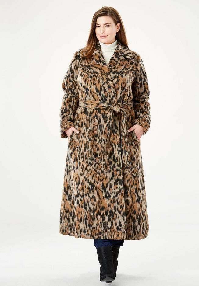 Wool-Blend Wrap Coat, BROWN ANIMAL, hi-res image number 0