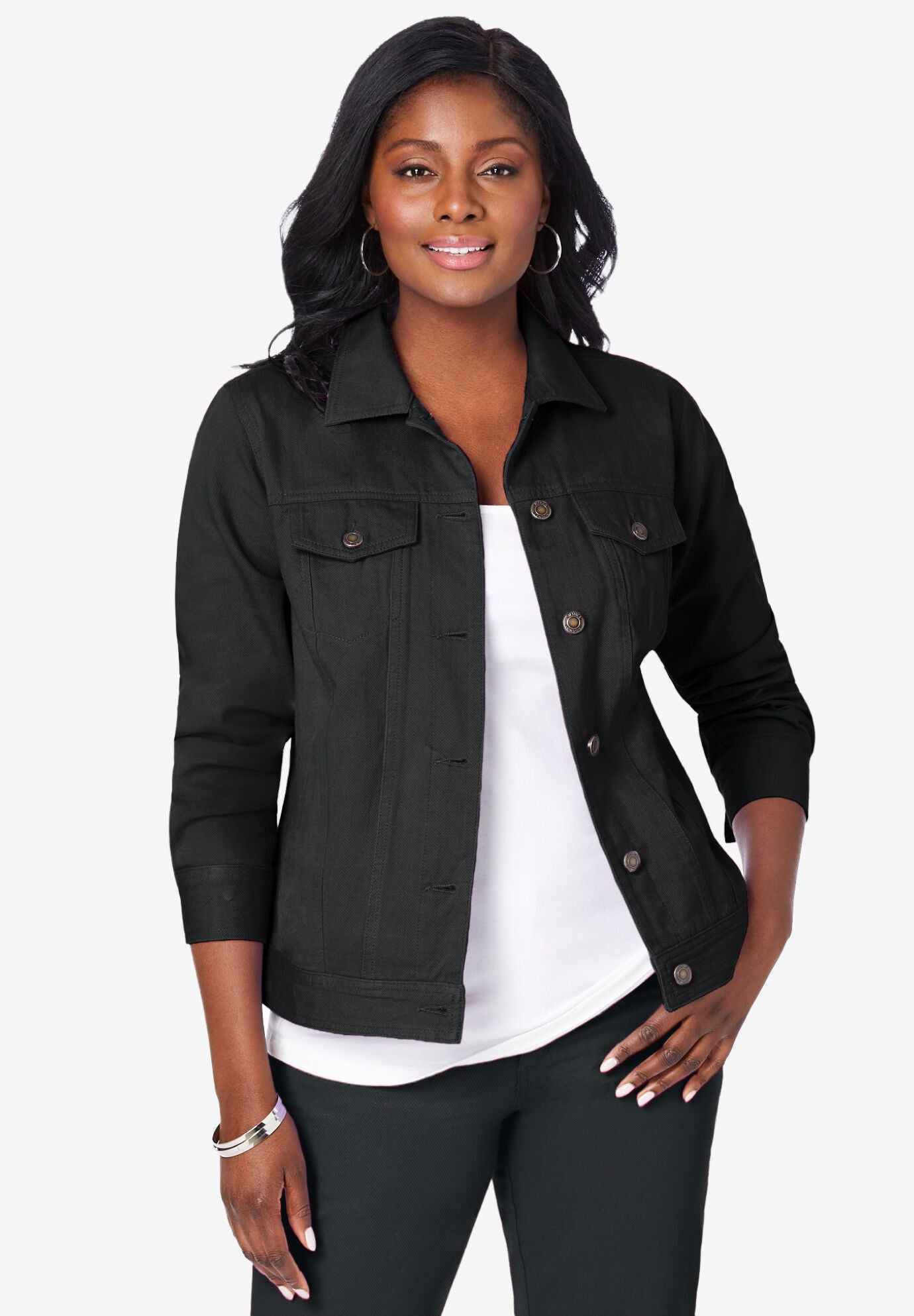 plus size black denim jacket womens