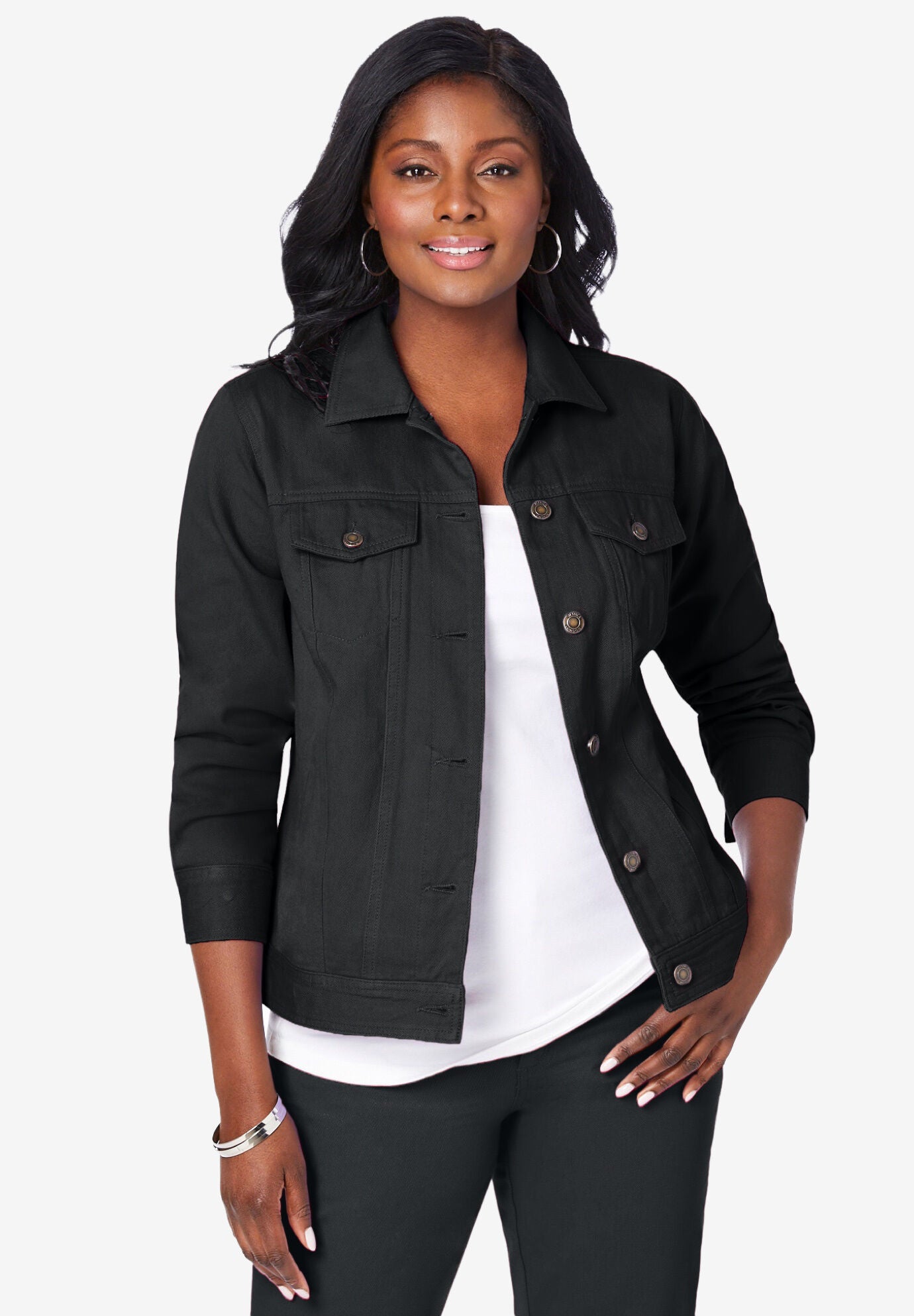 womens plus black denim jacket