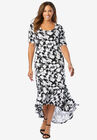 Everyday Knit Flounce Hem Maxi Dress, BLACK WHITE FLORAL, hi-res image number null