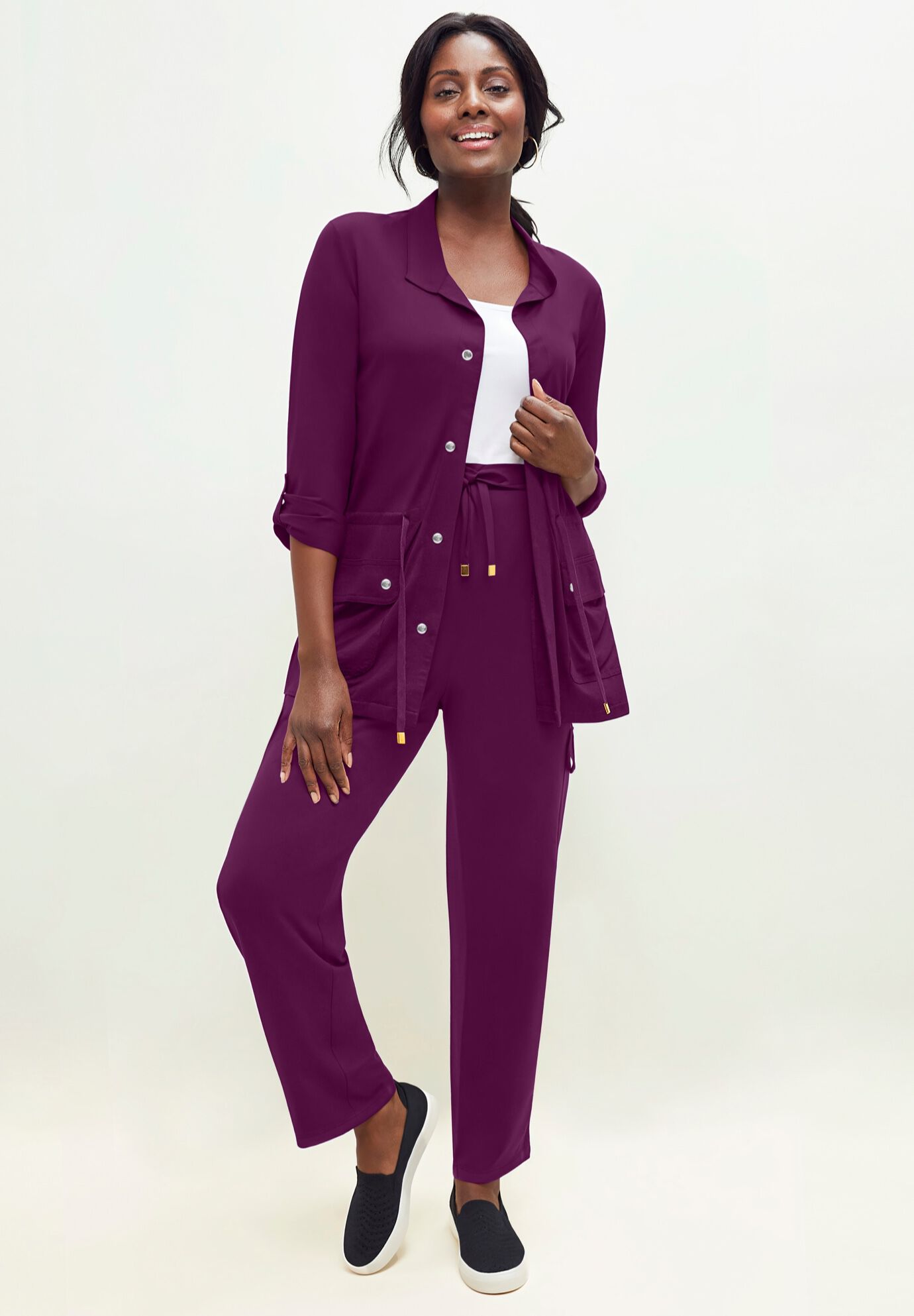 2-Piece Stretch Knit Cargo Set, DARK BERRY, hi-res image number 0