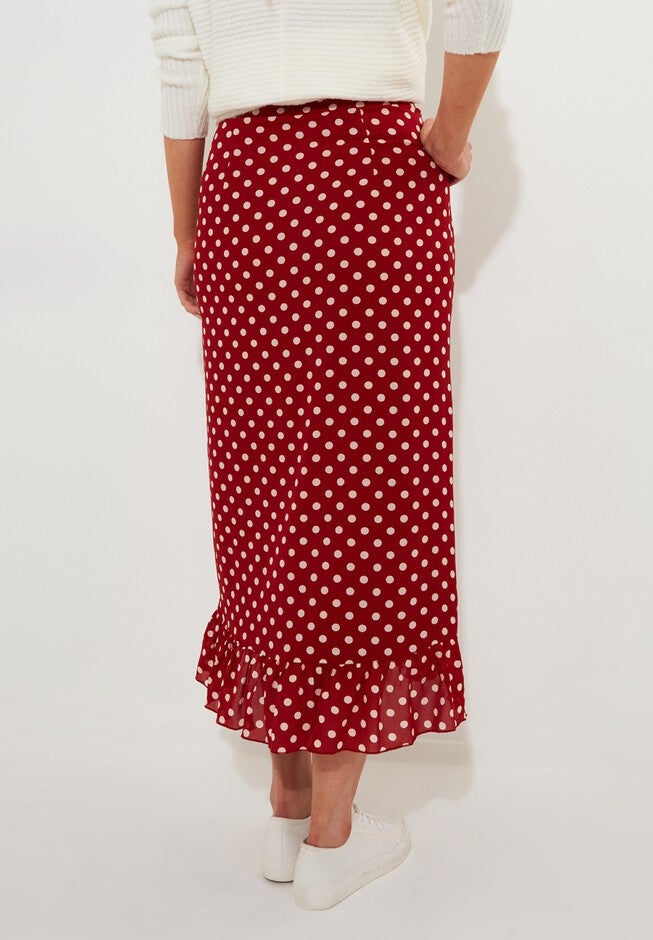Ruffle Hem Wrap Skirt, RETRO DOT, alternate image number null