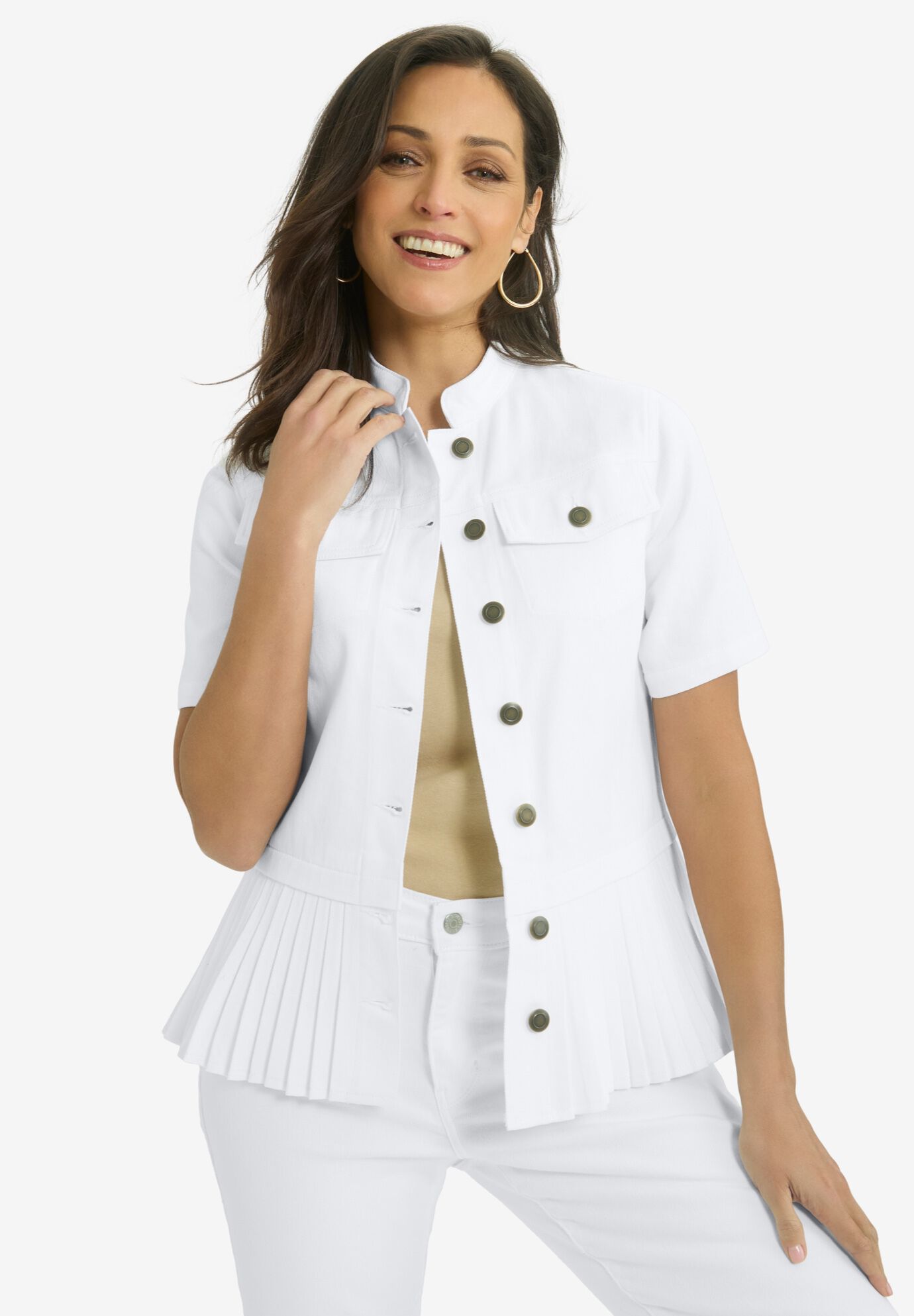 Jessica London Women's Plus Size Pleated Denim Jacket - Picture 3 of 6