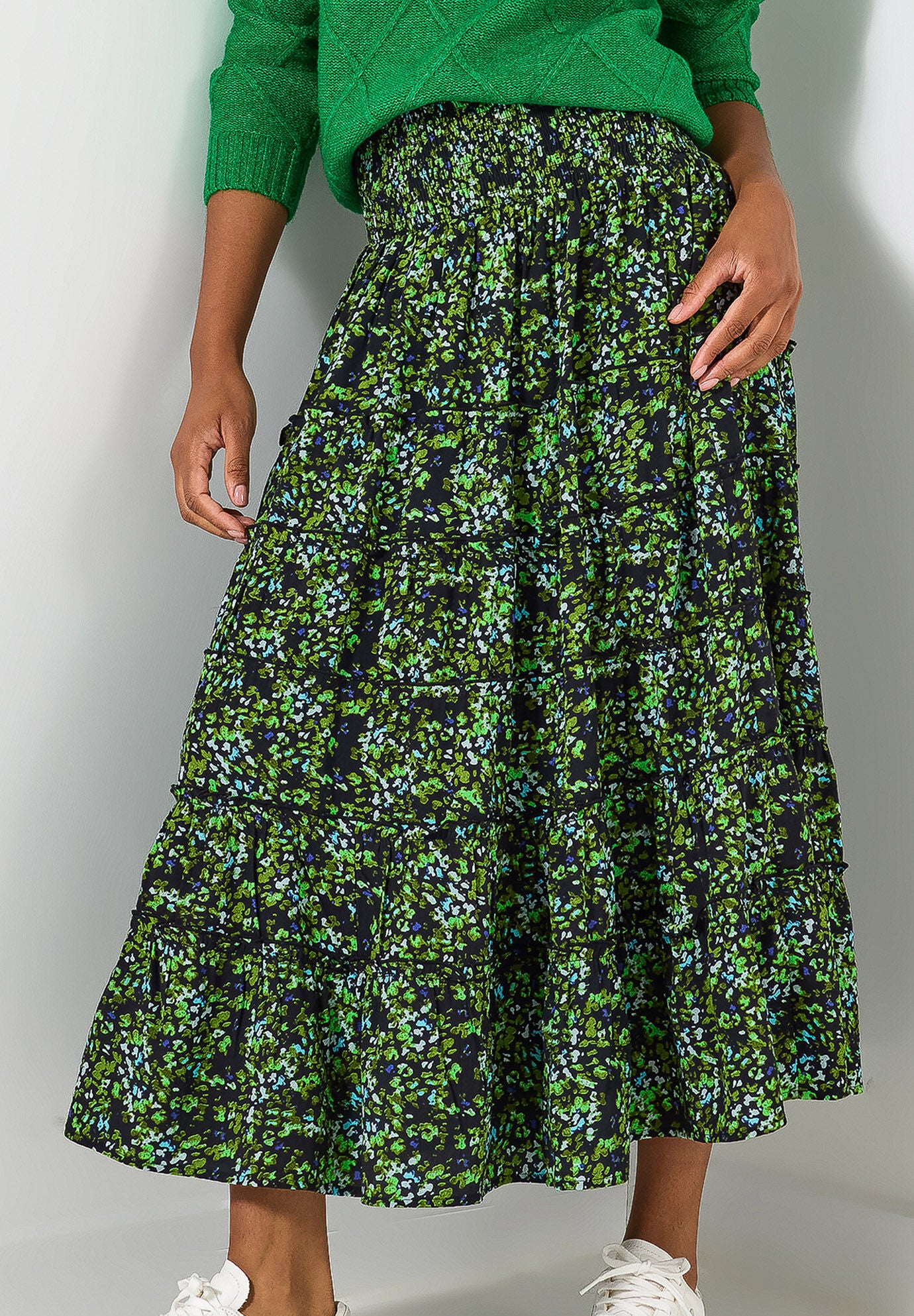 Tiered Maxi Skirt, GREEN DITSY GARDEN, on-hover image number 1