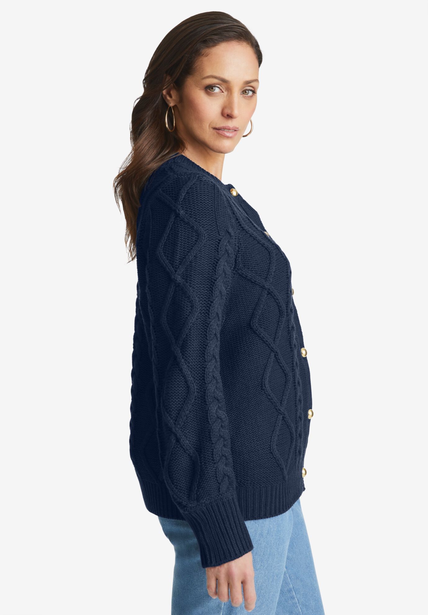 Button Front Cable Cardigan, , alternate image number 2