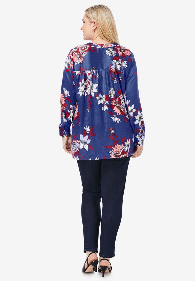 Silky Placket Front Blouse, , on-hover image number 1