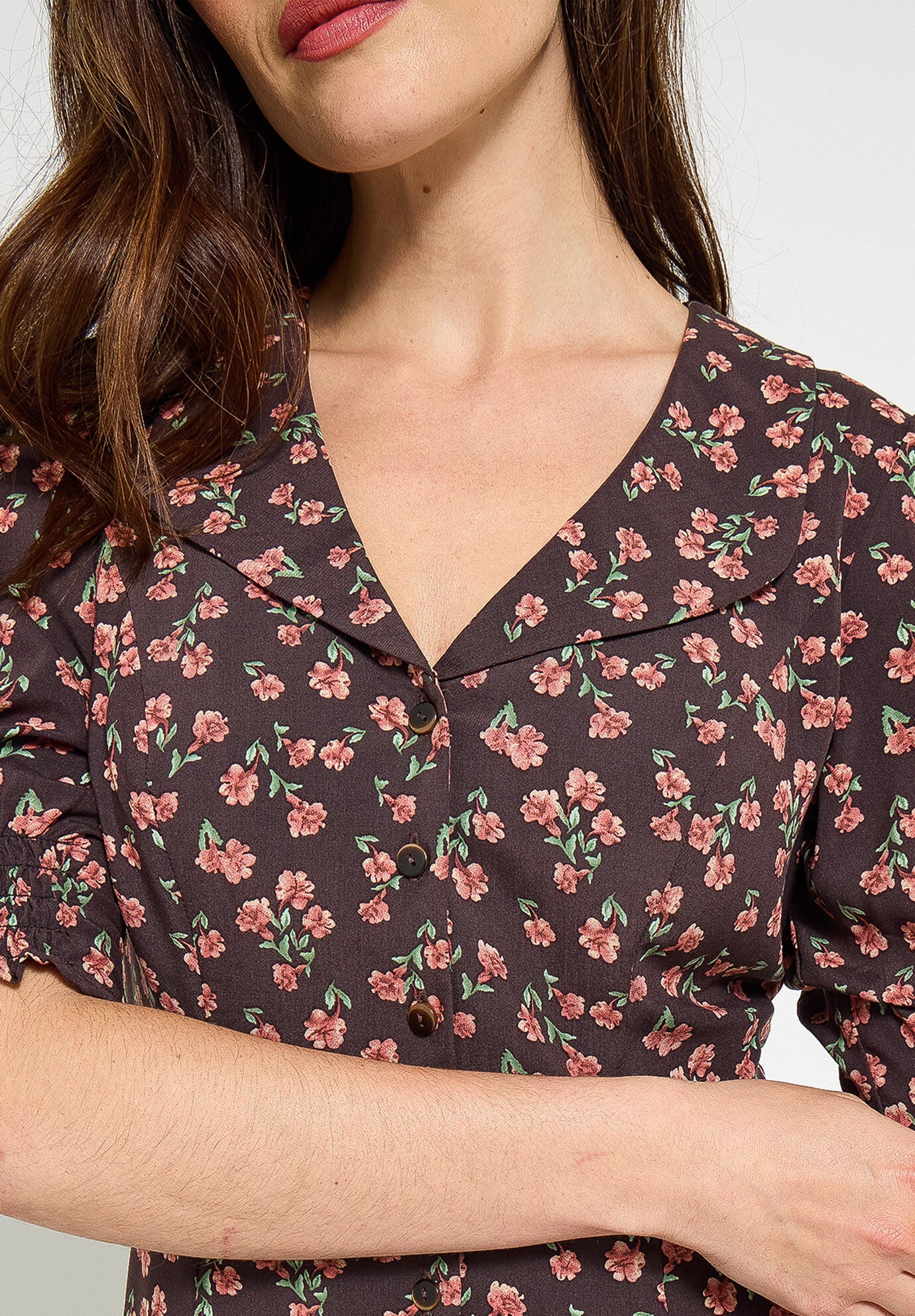 Puff Sleeve Midi Dress, ESPRESSO DITSY FLORAL, alternate image number 2