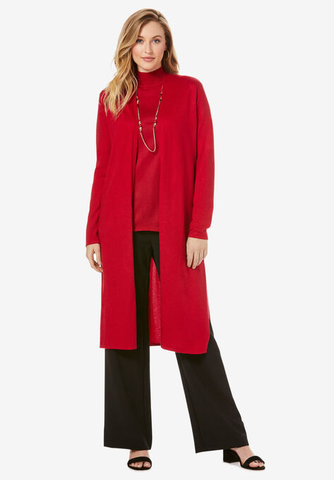 Cotton Cashmere Duster Sweater, CLASSIC RED, hi-res image number null