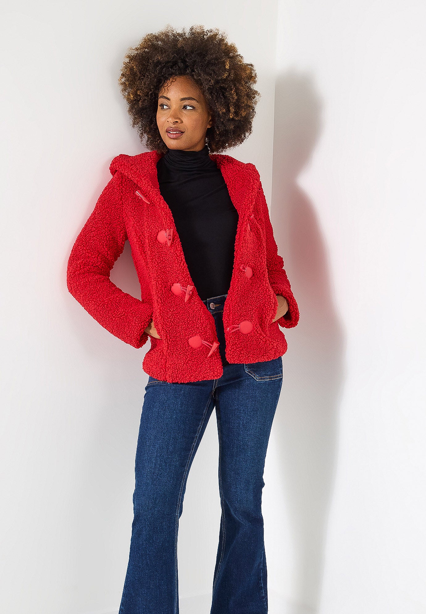 Hooded Sherpa Toggle Jacket, BRIGHT RED, on-hover image number 1