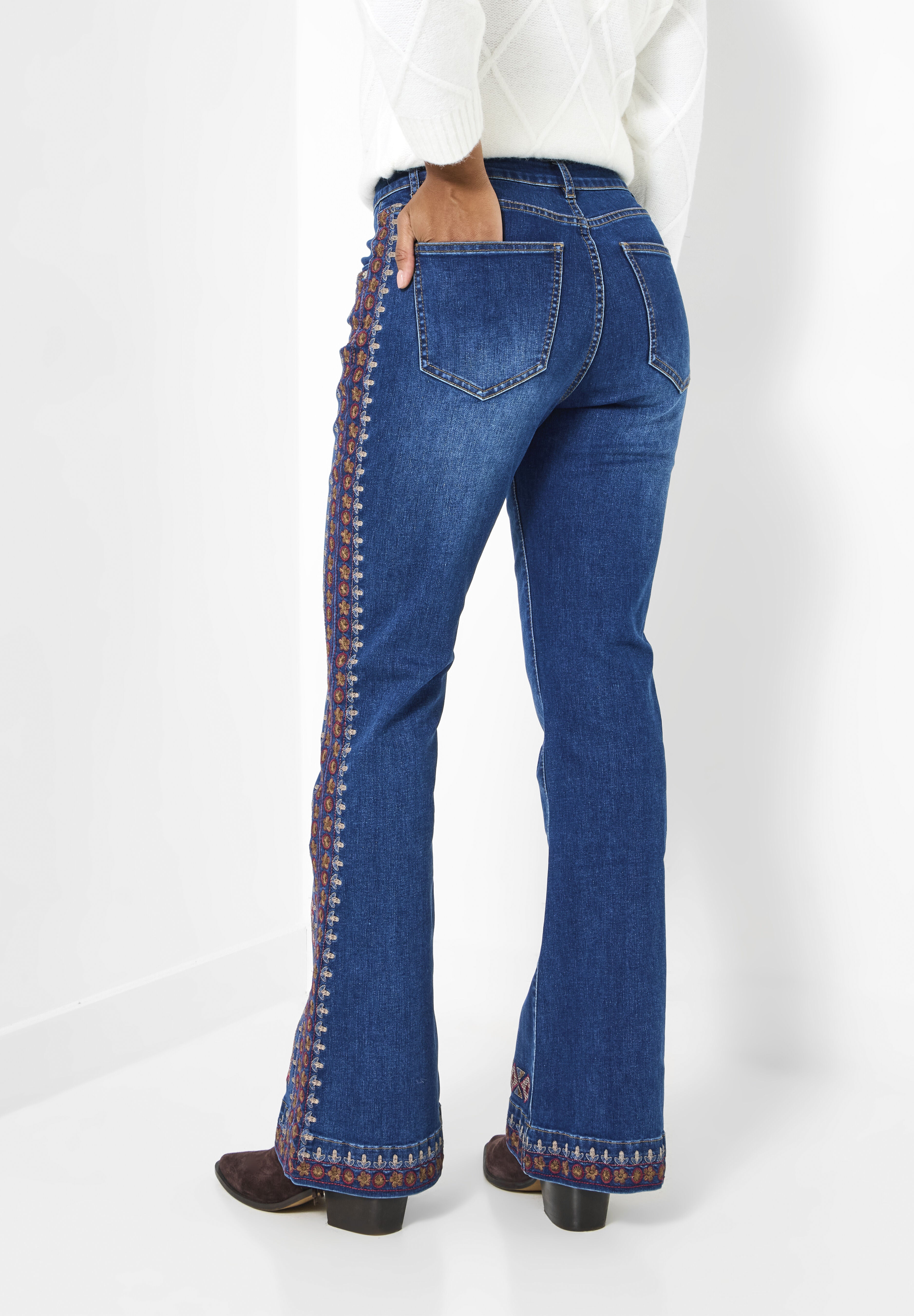 Groovy Embroidered Bootcut Jeans, DARK BLUE AZTEC, alternate image number 2
