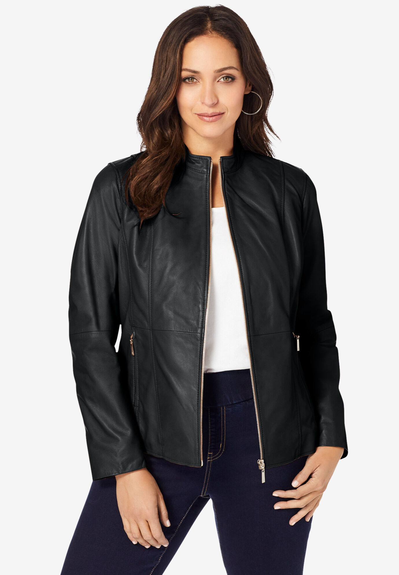 Zip Front Leather Jacket | Jessica London