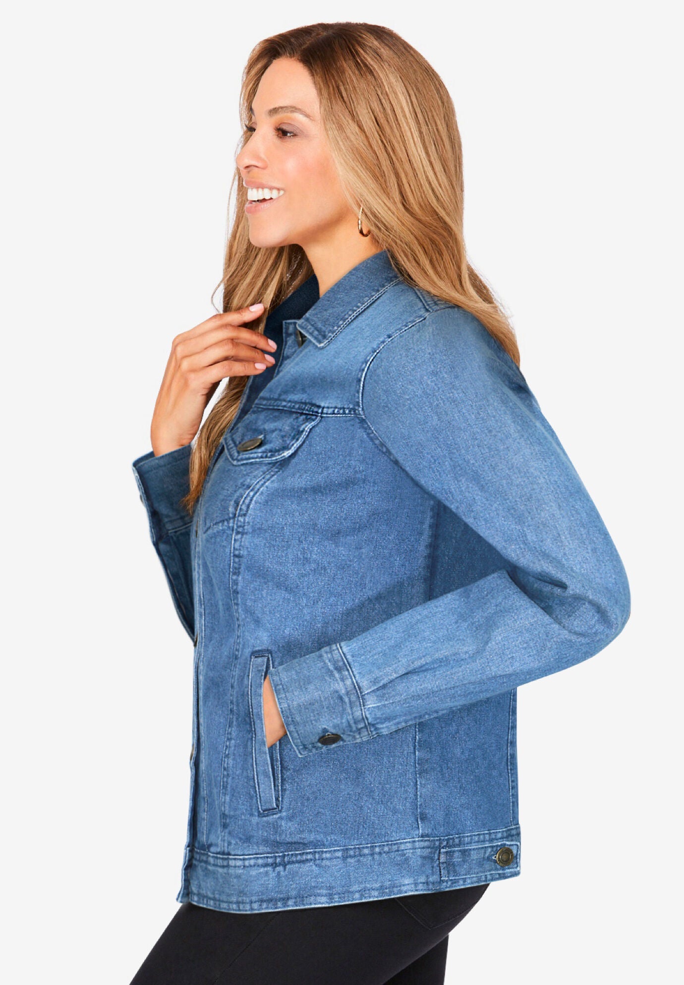 Classic Cotton Denim Jacket, MEDIUM STONEWASH, alternate image number 2