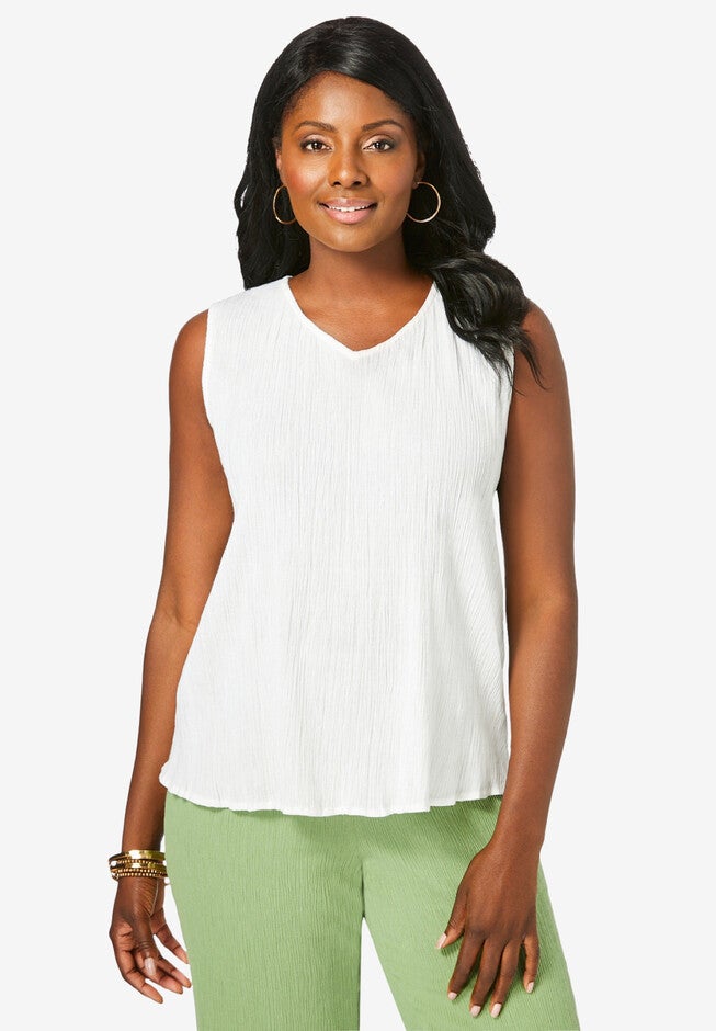 A-Line Gauze Tank, WHITE, hi-res image number 0