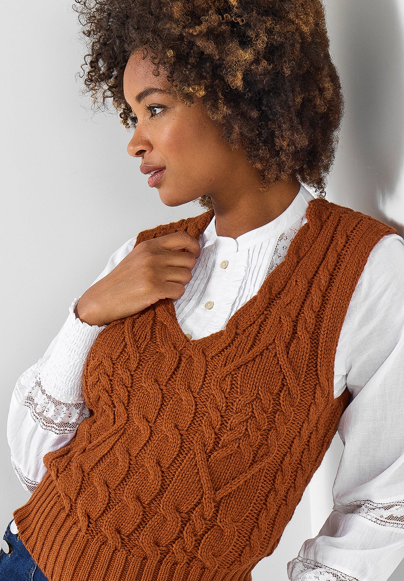 Cable Sweater Vest, ANTIQUE RUST, alternate image number 2