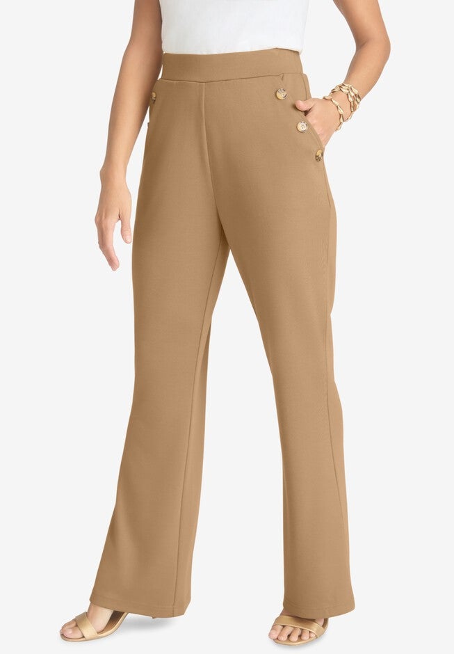 Ponte Button Flare Pants, SOFT CAMEL, hi-res image number null