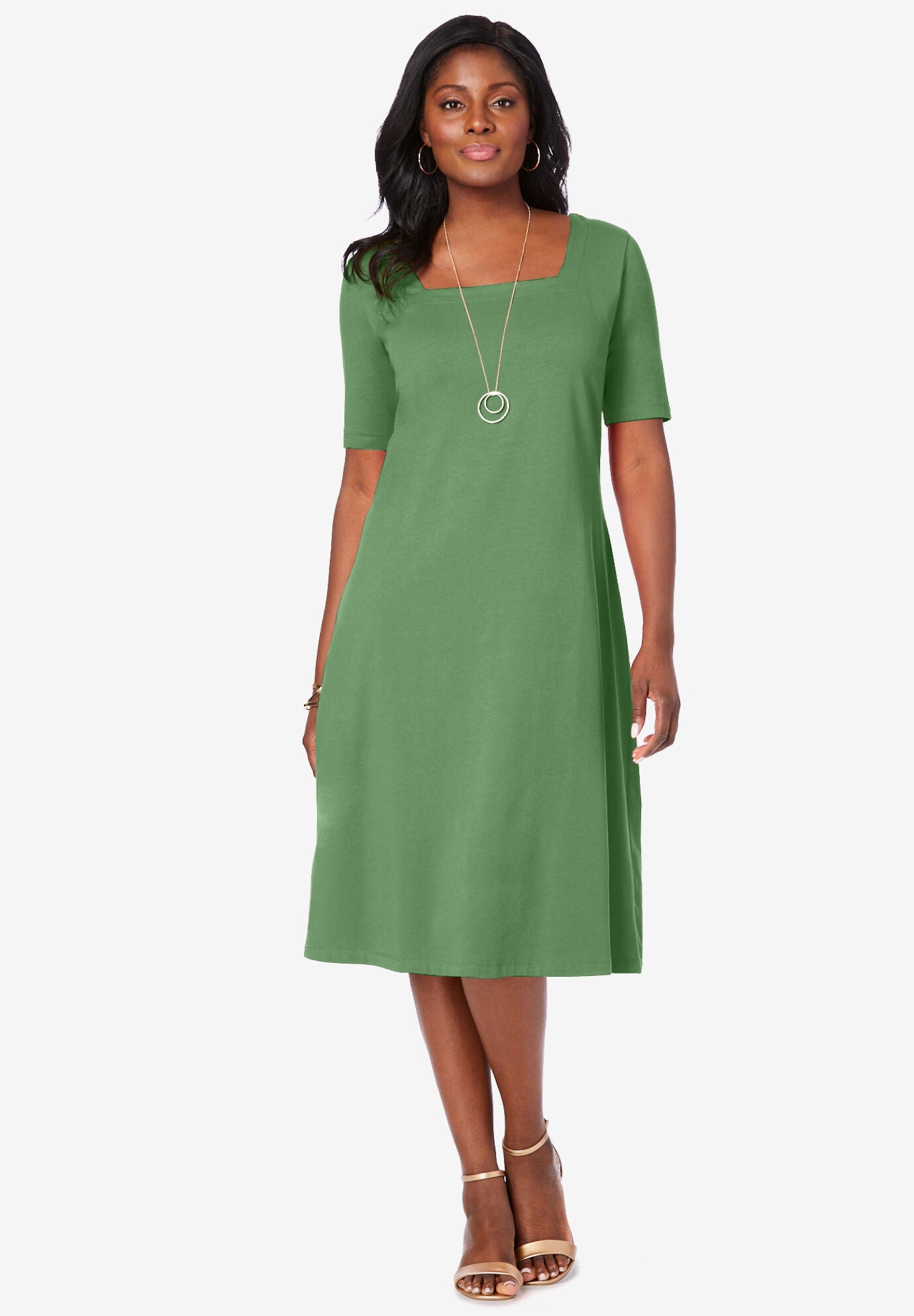 Stretch Cotton Square Neck Midi Dress Jessica London