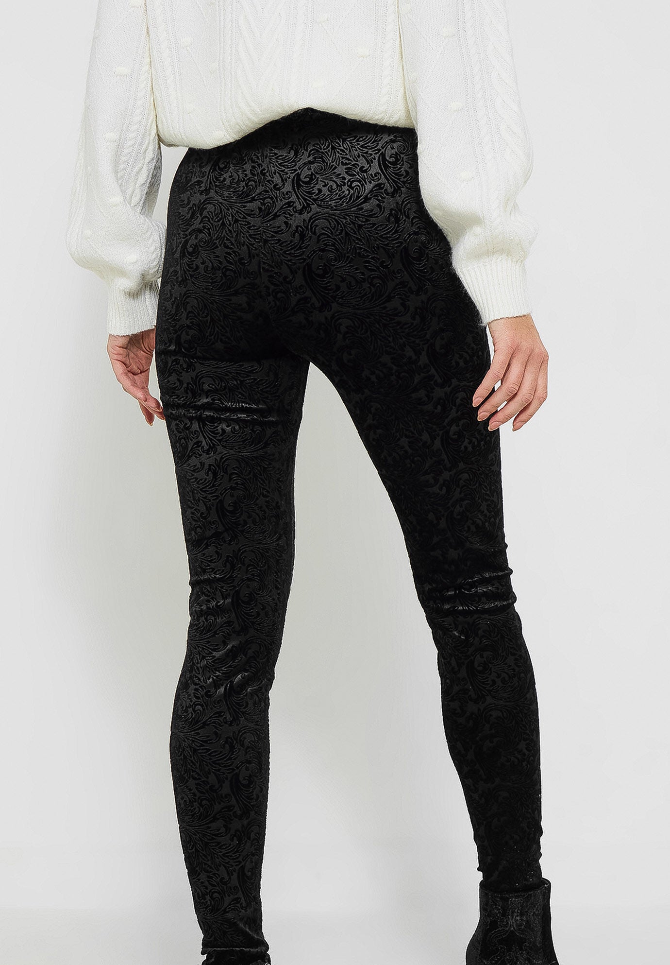 Stretch Velvet Legging, BLACK PAISLEY, on-hover image number 1