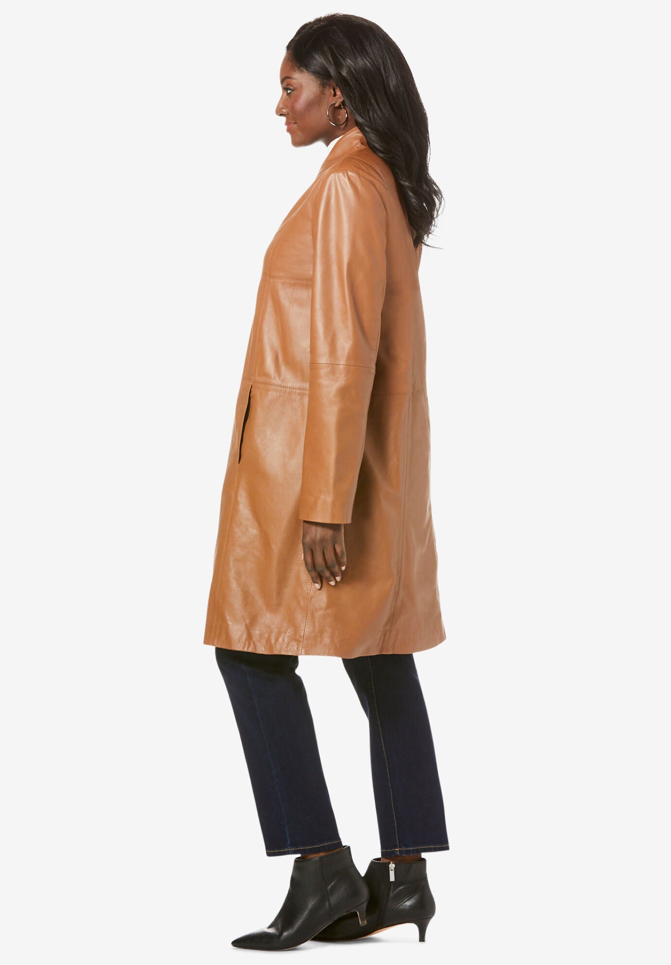 Black leather swing coat discount