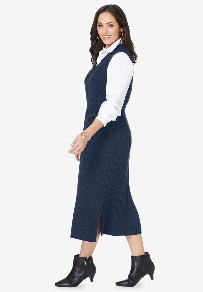 Belted Sweater Vest Dress, , alternate image number null