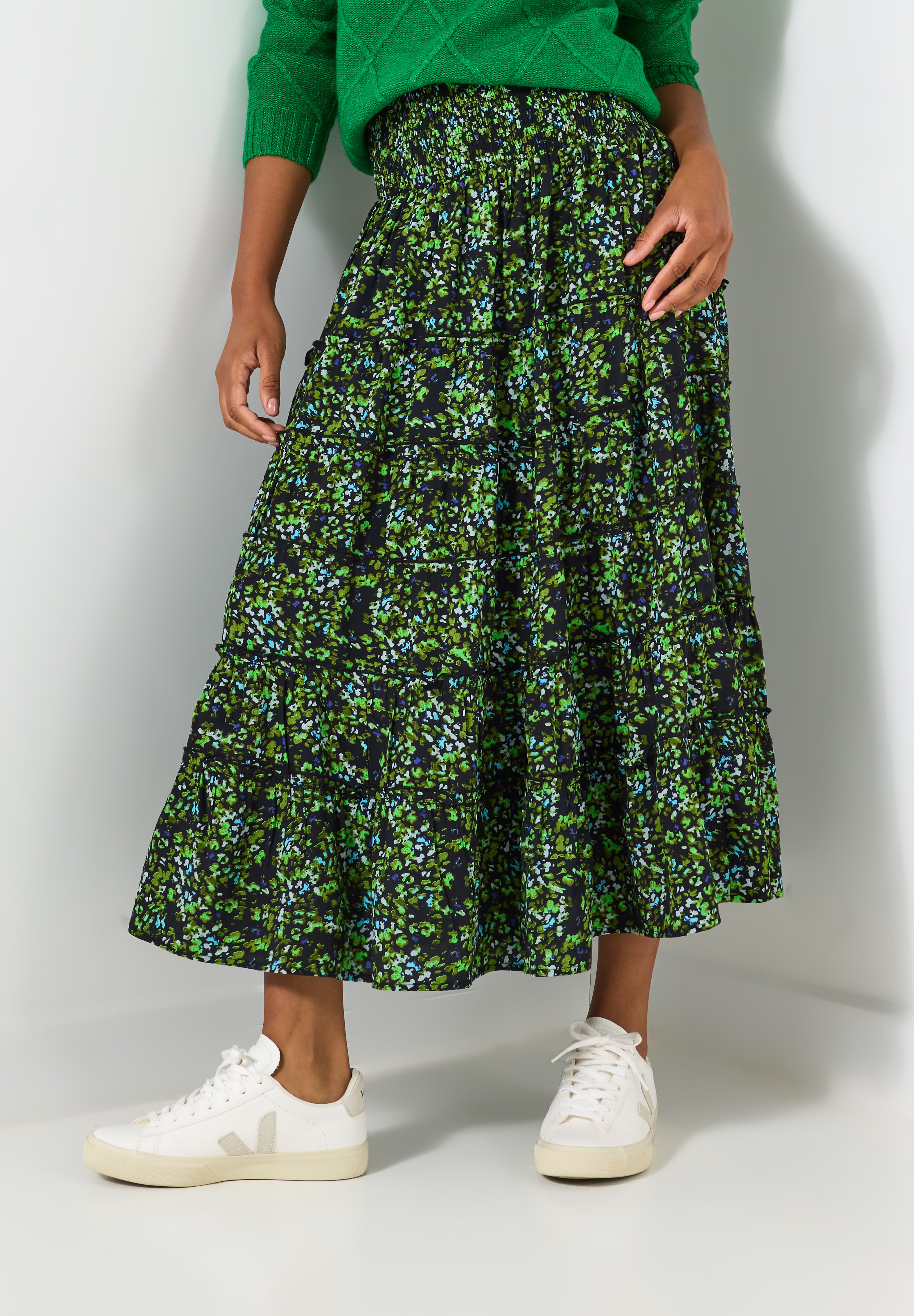 Tiered Maxi Skirt, GREEN DITSY GARDEN, on-hover image number 1