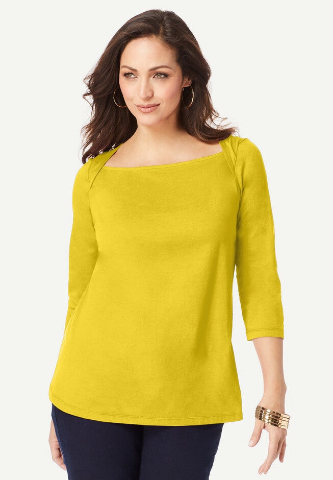 Envelope Neckline Tee, OLIVE YELLOW, hi-res image number null