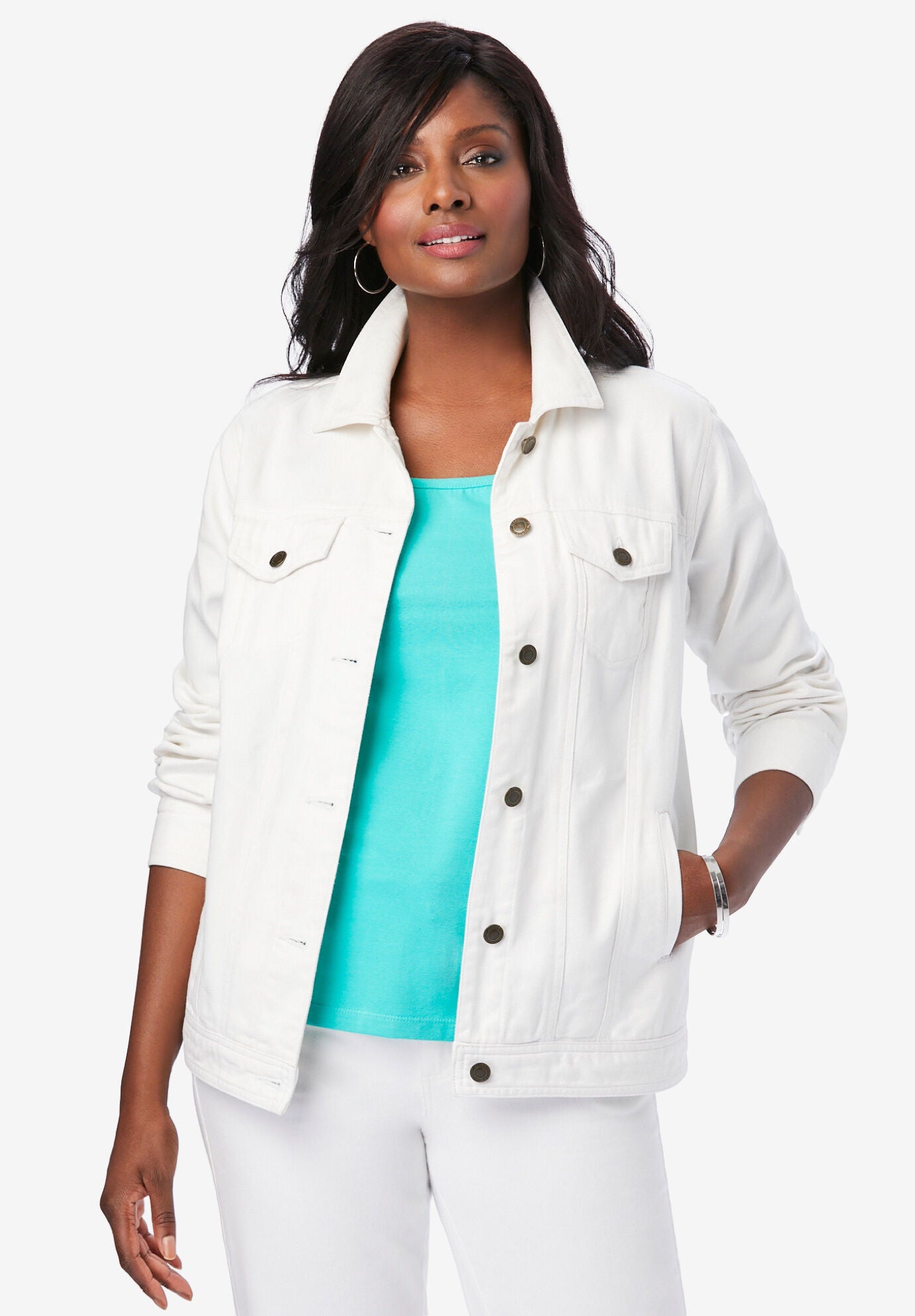 Jessica London Womens Plus Size Classic Cotton Denim Jacket