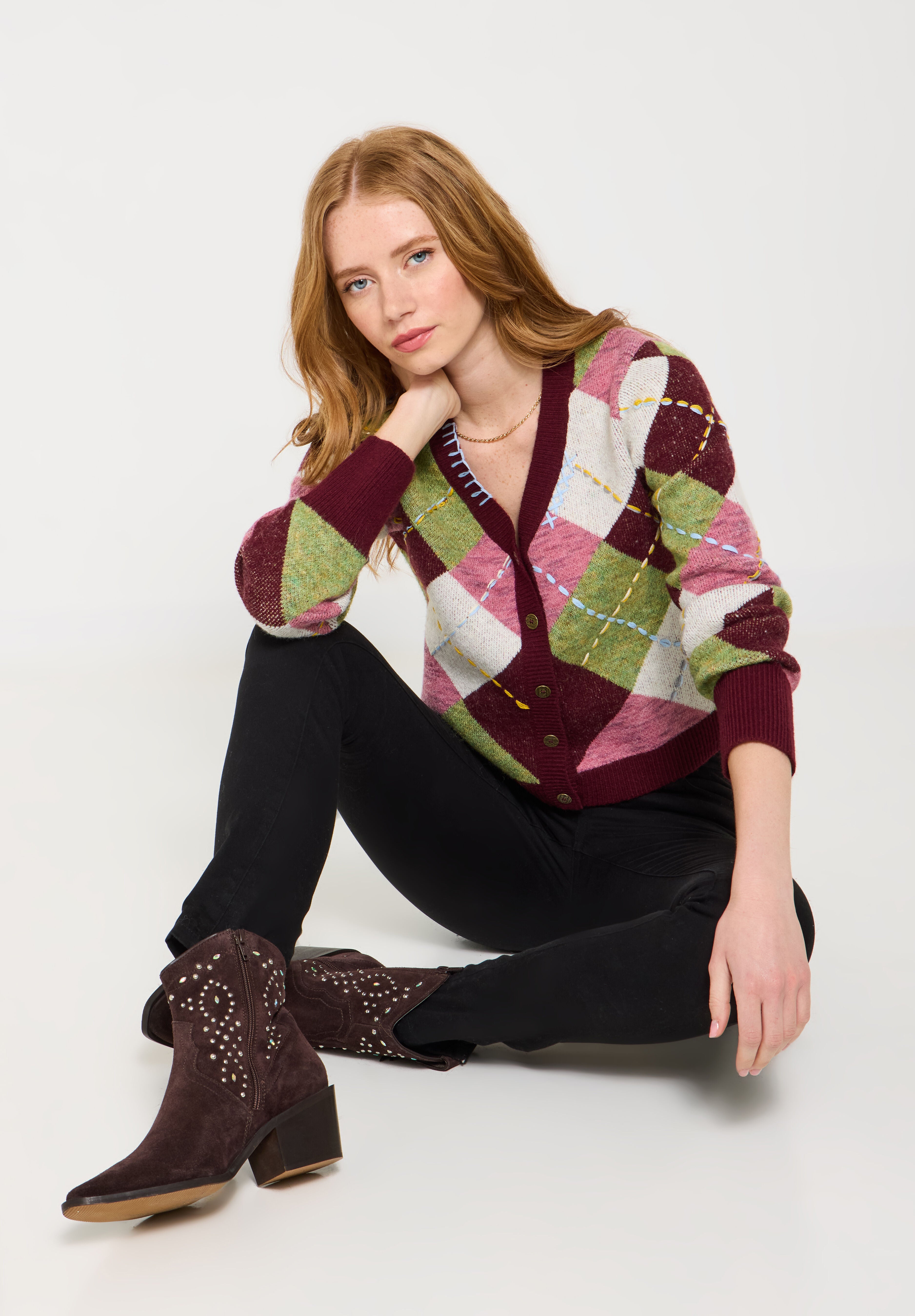 Argyle Cardigan, MULTI STITCH ARGYLE, alternate image number 5