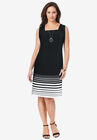 Bi-Stretch Sheath Dress, BLACK FADED STRIPE, hi-res image number null