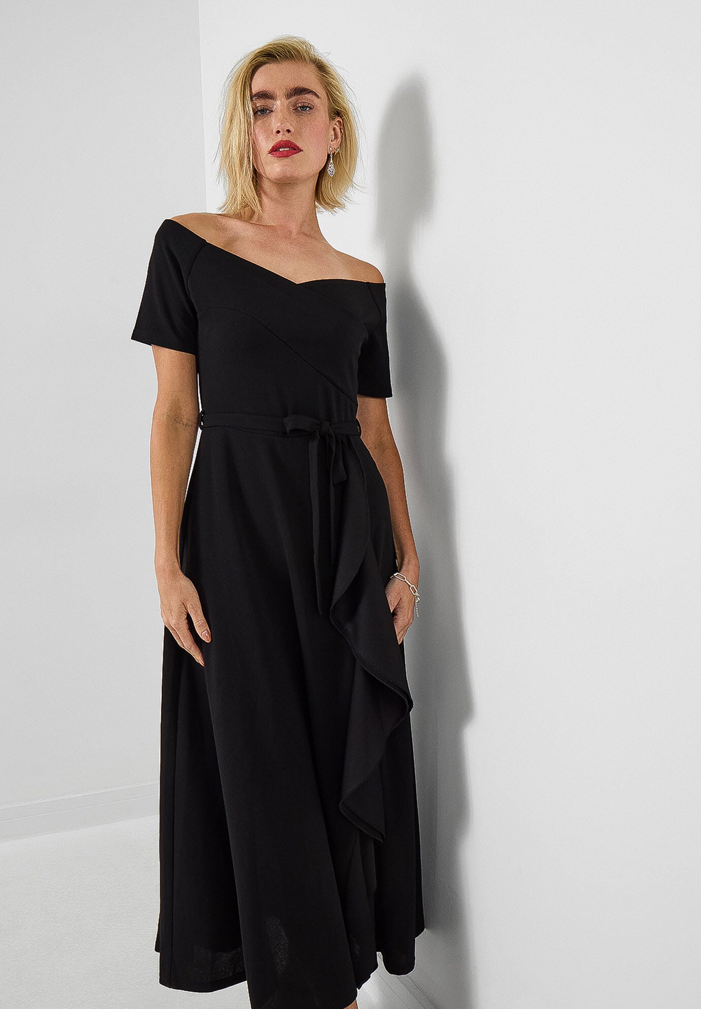 Off The Shoulder Maxi Dress, BLACK, on-hover image number 1
